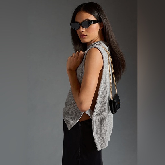 Pilcro Tops - Pilcro Anthropology Mock Neck Layering Sweater Vest Grey Open Side with Button